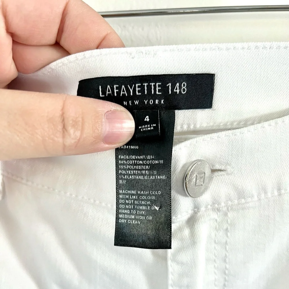 Lafayette 148 Mercer‎ White Denim Frayed Step Hem Ankle Jeans Size 4